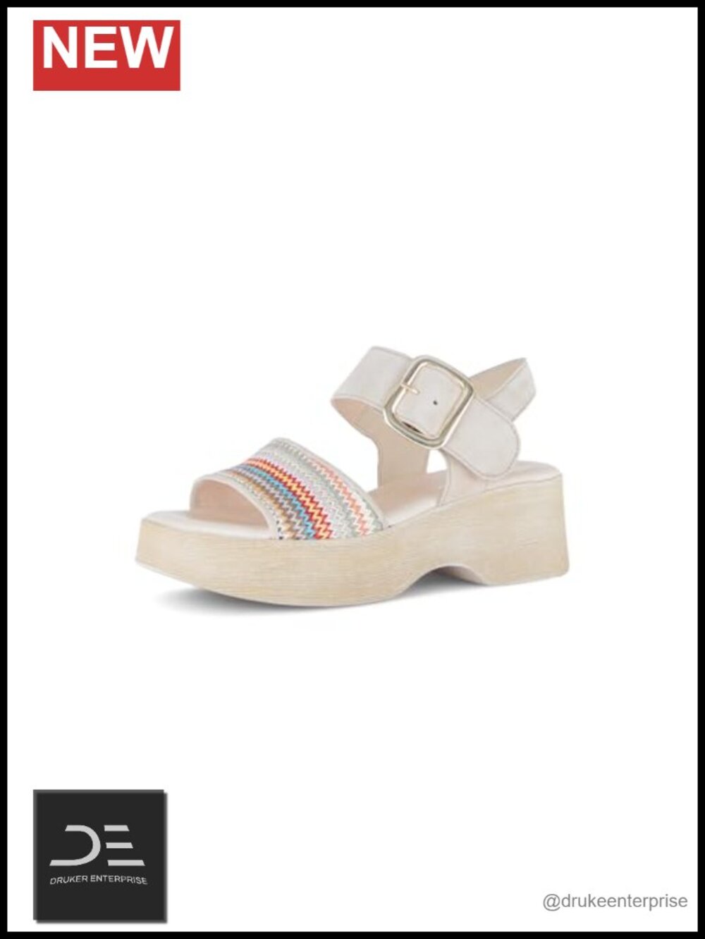 Woven Raffia & Leather Platform Wedge Sandals with Ankle Buckle